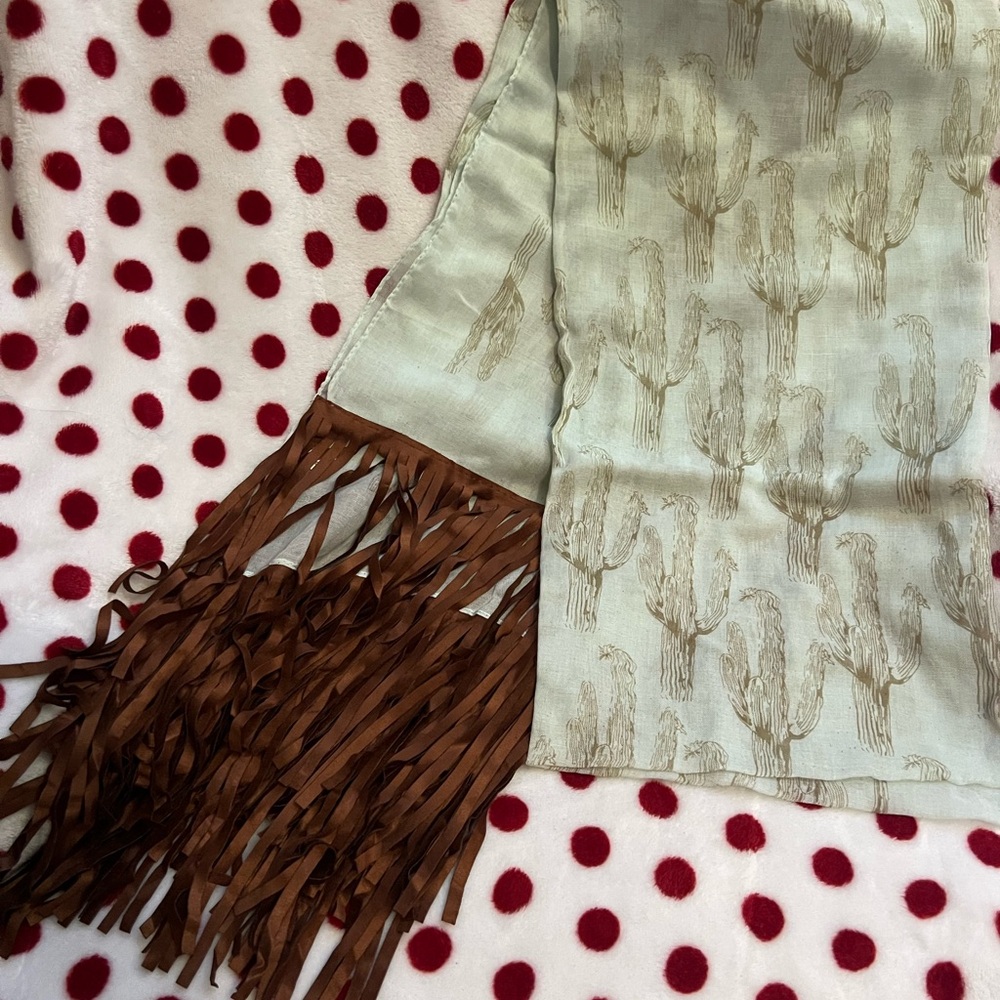Fringed Cactus Print Scarf
